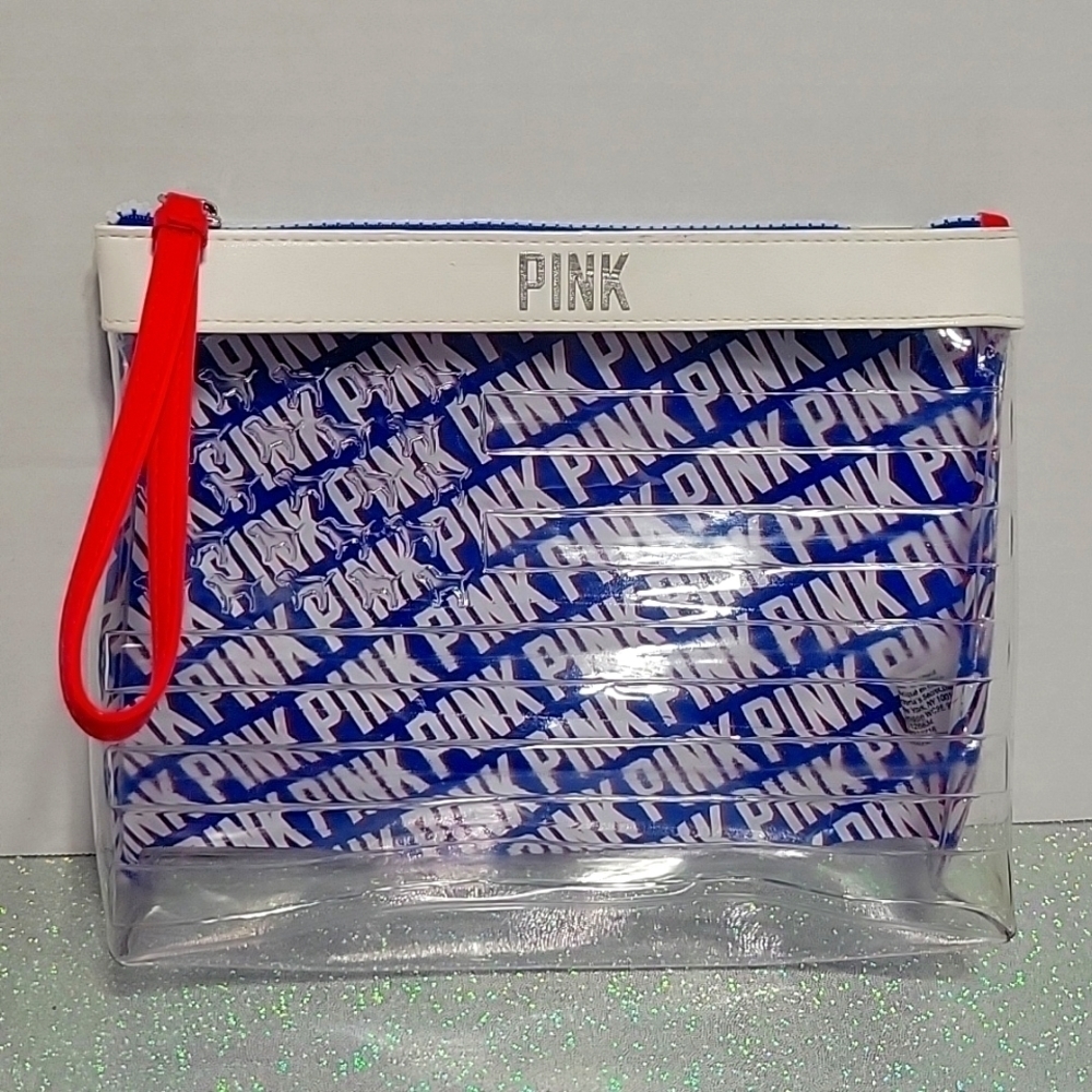 PINK Clear Translucent Flag Makeup/Cosmetic Bag